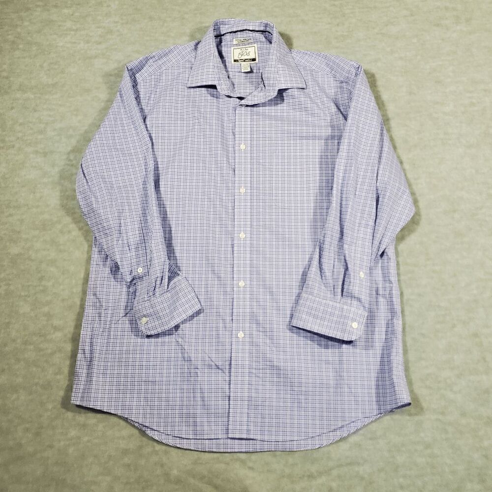 Jos. A. Bank Shirt Mens 16.5 Blue Dress Plaid Brrr Comfort Non Iron Button Down